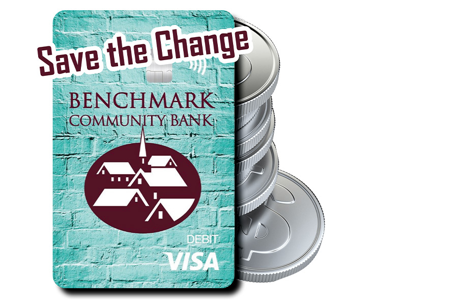 Save the Change logo with debit card and coins