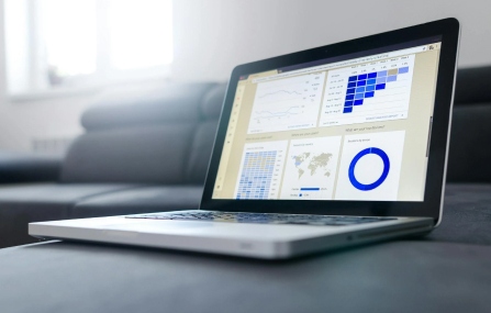 laptop displaying graphs and data