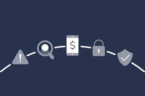 caution signs with a mobile device and padlock to represent security