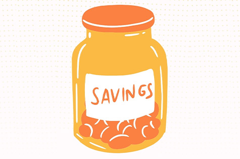 A savings jar with coins in it